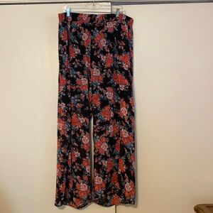 Black and coral floral palazzo pants